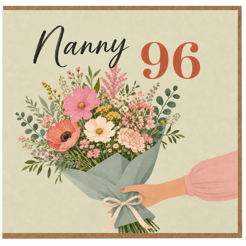 Nanny 96th Birthday Card, Floral Bouquet Design