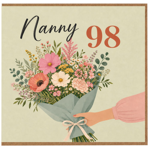 Nanny 98th Birthday Card, Floral Birthday Card for Nanny