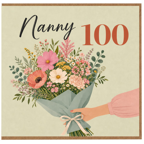 Nanny 100th Birthday Card, Floral Bouquet Design
