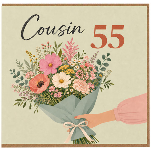 Cousin 55th Birthday Card, Floral Bouquet Design