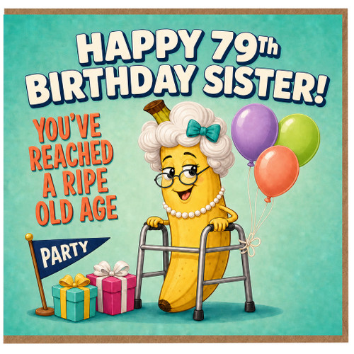 79th Birthday Sister Card, Funny Banana Birthday Card for Sister, You've Reached A Ripe Old Age