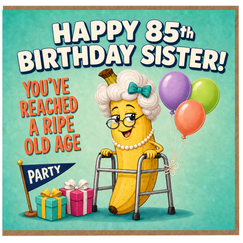 85th Birthday Sister Card, Humorous Happy 85th Birthday Sister Card, Ripe Old Age Party Design