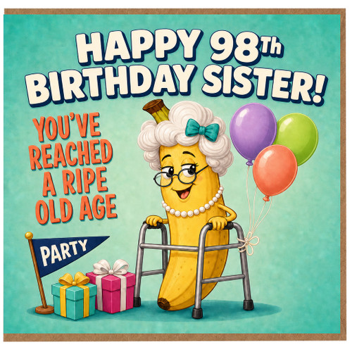 98th Birthday Card for Sister, Happy 98th Birthday Sister Card, Funny Ripe Old Age Birthday Card