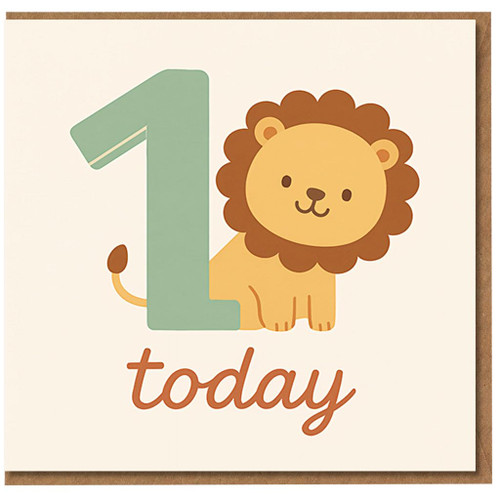 1st Birthday Card - Cute Lion '1 Today' Design - Gender-Neutral First Birthday for Boy or Girl