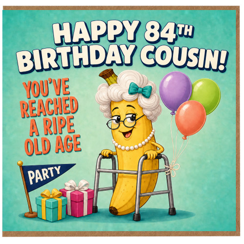 Happy 84th Birthday Cousin Card, Funny Banana Party Card