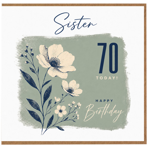 Sister 70th Birthday Card, Happy Birthday Floral Card