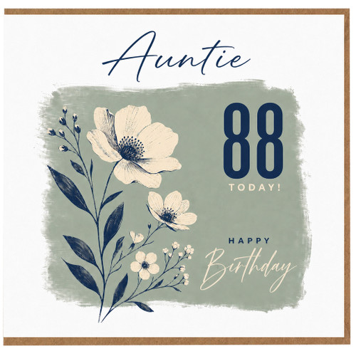 Auntie 88th Birthday Card, Happy Birthday Floral Card