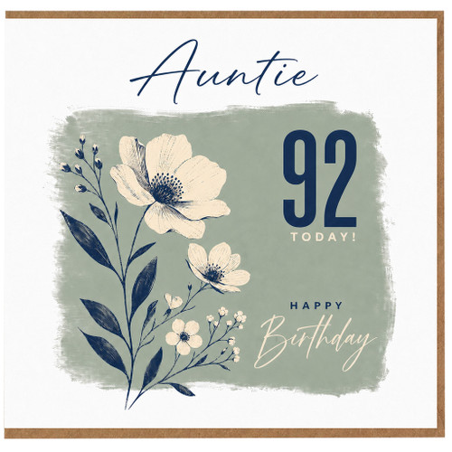Auntie 92nd Birthday Card, Happy Birthday Card for Auntie