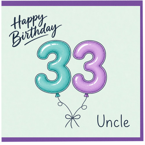 Uncle 33rd Birthday Card, Happy Birthday Balloon Number 33 Card