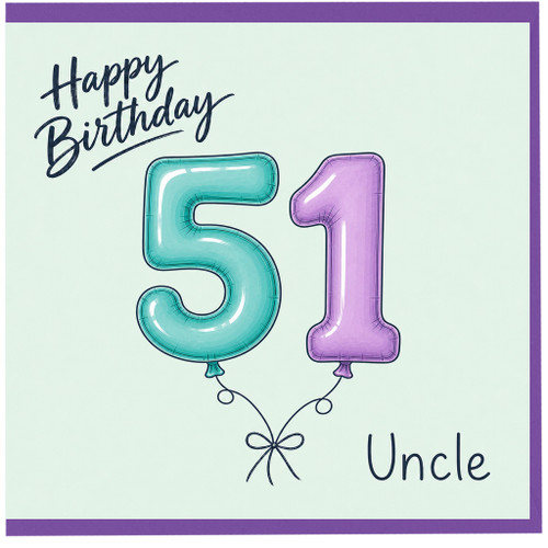 51st Birthday Card for Uncle, Happy Birthday Balloon Number 51 Card
