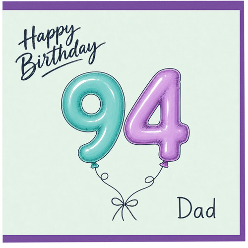 94th Birthday Card for Dad, Happy Birthday Balloon Number 94 Card