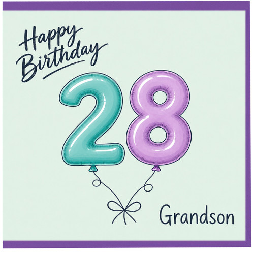 Grandson 28th Birthday Card, Happy Birthday Balloon Number Card