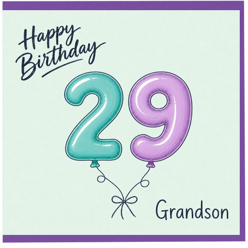 Grandson 29th Birthday Card, Happy Birthday Balloon Number 29 Card