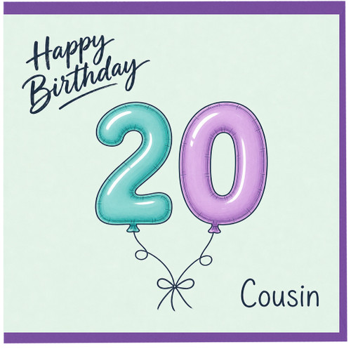 20th Birthday Card for Cousin, Happy Birthday Balloon Design