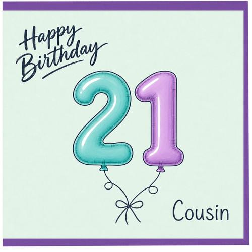 21st Birthday Card for Cousin, Happy Birthday Balloon Design