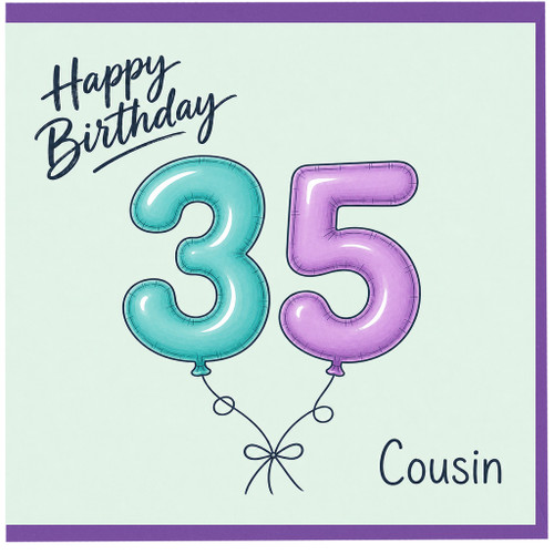 Cousin 35th Birthday Card, Happy Birthday Balloon Number Card