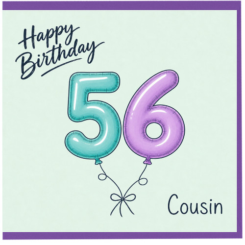 Cousin 56th Birthday Card, Happy Birthday Balloon Design