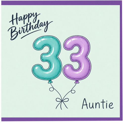 Auntie 33rd Birthday Card, Happy Birthday Balloon Number Card