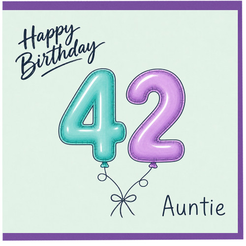 Auntie 42nd Birthday Card, Happy Birthday Balloon Number Design