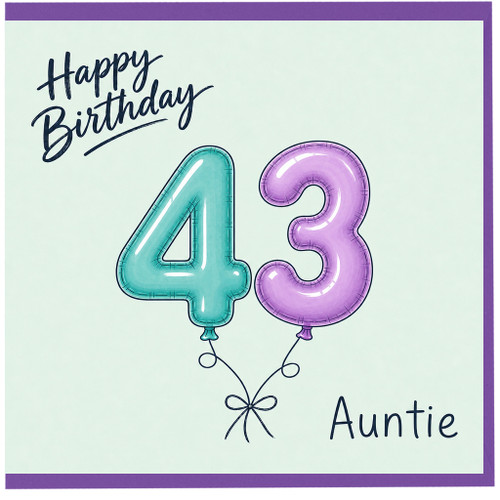 Auntie 43rd Birthday Card, Happy Birthday 43 Birthday Balloon Card