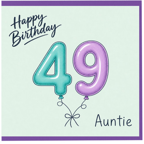 Auntie 49th Birthday Card, Happy Birthday Balloon Number Card