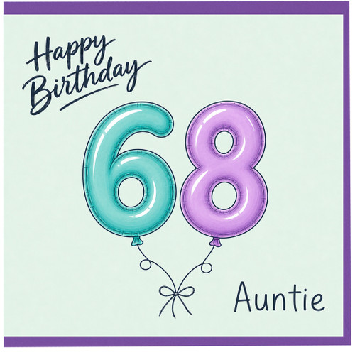 Auntie 68th Birthday Card, Happy Birthday Balloon Design