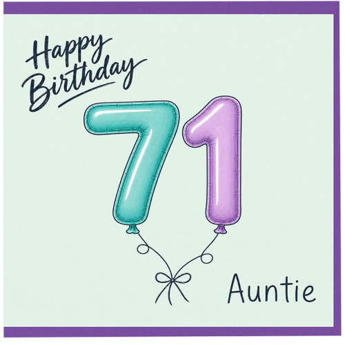 71st Birthday Card for Auntie, Happy Birthday Balloon Number 71 Card