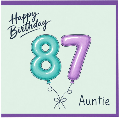 Auntie 87th Birthday Card, Happy Birthday Balloon Number Design