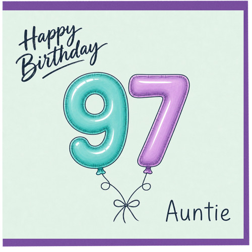 Auntie 97th Birthday Card, Happy Birthday Balloon Number 97 Design
