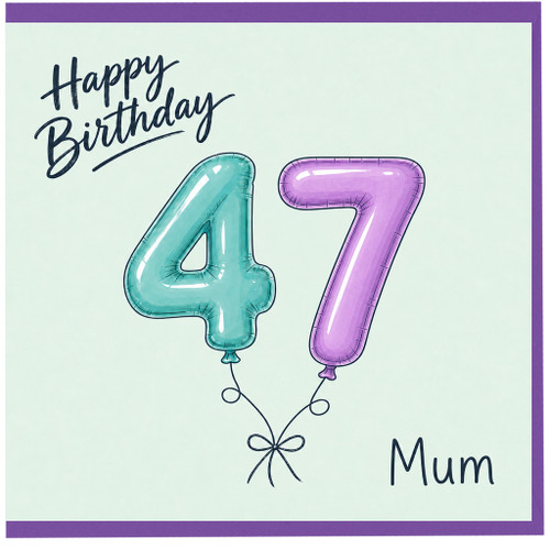 47th Birthday Card for Mum, Happy Birthday 47 Balloon Design Card