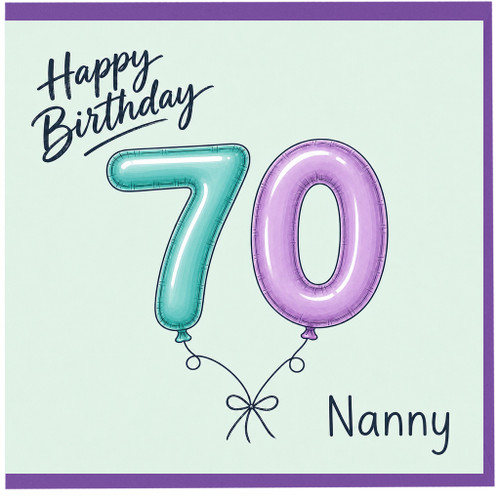 Nanny 70th Birthday Card, Happy Birthday Balloon Design