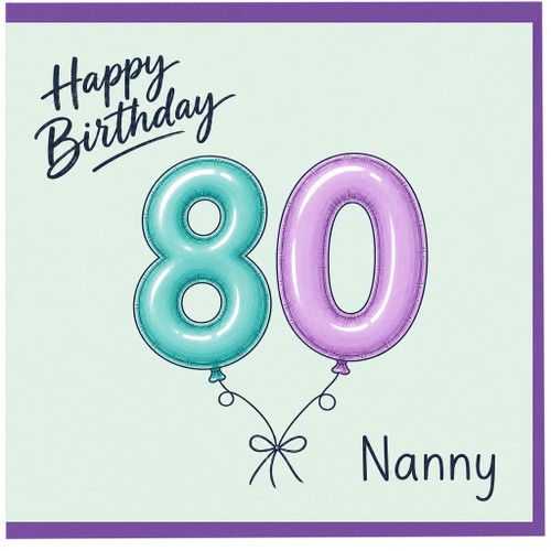 Nanny 80th Birthday Card, Happy Birthday Balloon Number Design