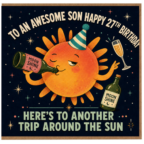 27th Birthday Card for Son, Funny Moonshine and Sun Party Card