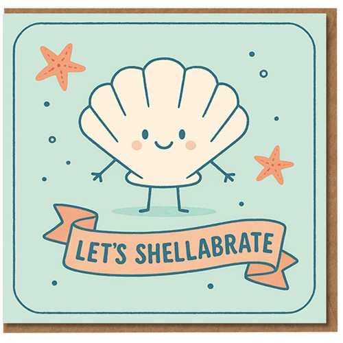 Funny Birthday Card - Let's Shellabrate - Cute Shell Pun with Starfish, Sea Theme Celebration Card for Friend or Family