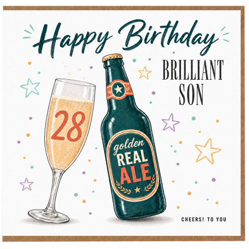 28th Birthday Card for Son, Brilliant Son Happy Birthday Cheers to You