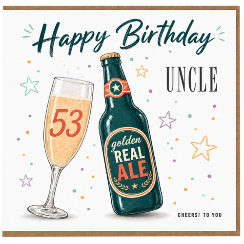 53rd Birthday Card for Uncle, Beer Bottle and Cheers Design
