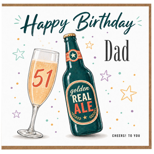 Dad 51st Birthday Card, Happy Birthday Beer and Ale Design