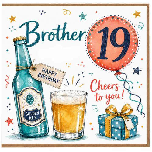 Brother 19th Birthday Card, Happy Birthday Cheers to You Beer Theme Card