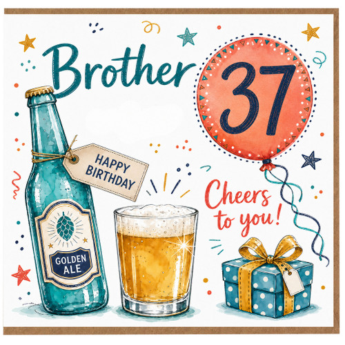 Brother 37th Birthday Card, Cheers to You Beer and Birthday Gift Design