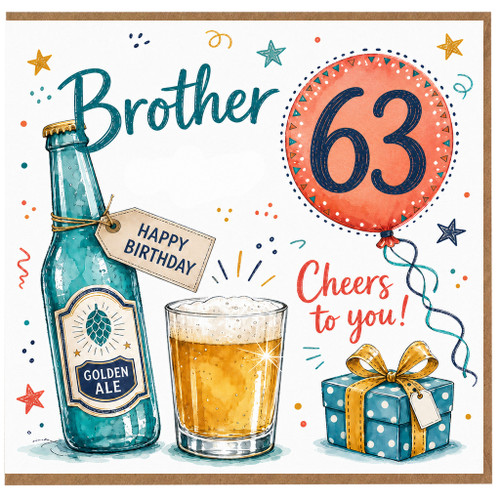 Brother 63rd Birthday Card, Cheers to You Beer and Balloon Design