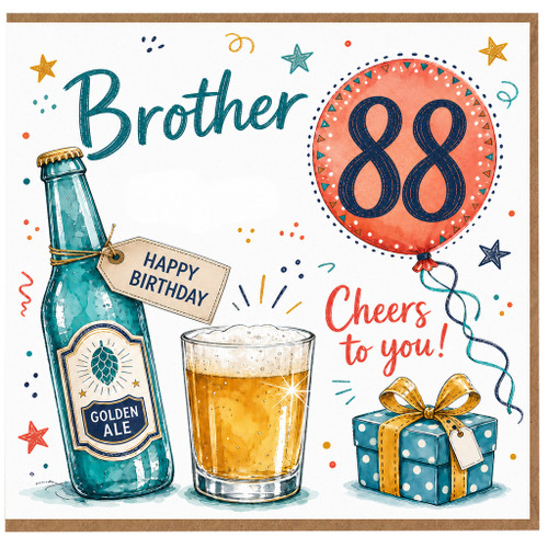 88th Birthday Card for Brother, Cheers to You Birthday Card with Beer Bottle and Balloon