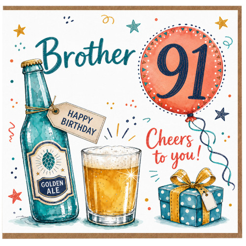 Brother 91st Birthday Card, Cheers to You Birthday Card for Brother