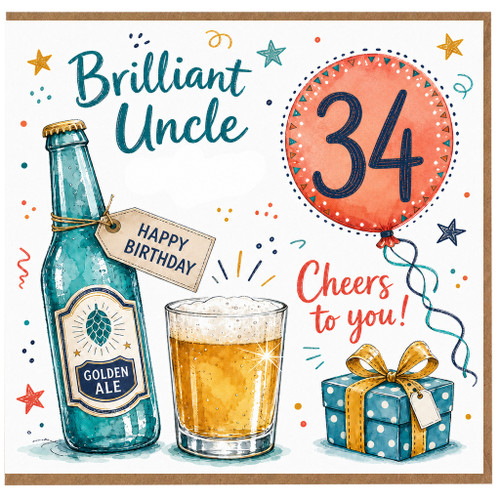 Uncle 34th Birthday Card, Brilliant Uncle Cheers to You Birthday Card