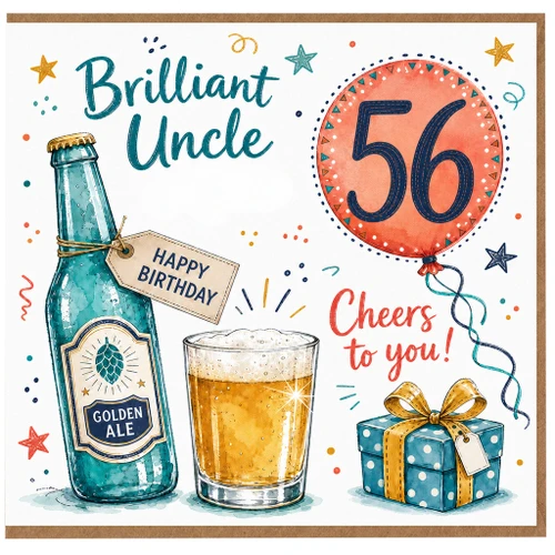 56th Birthday Card for Uncle, Brilliant Uncle Happy Birthday Beer and Cheers Card