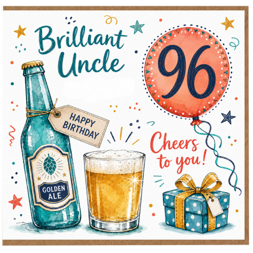 96th Birthday Card for Uncle, Brilliant Uncle 96 Cheers to You Birthday Card