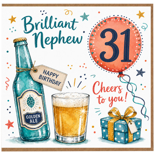 Nephew 31st Birthday Card, Brilliant Nephew Happy Birthday Cheers to You
