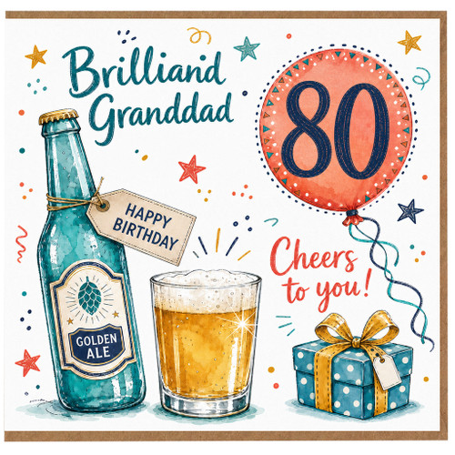 80th Birthday Card for Grandad, Brilliant Granddad Cheers to You Birthday Card