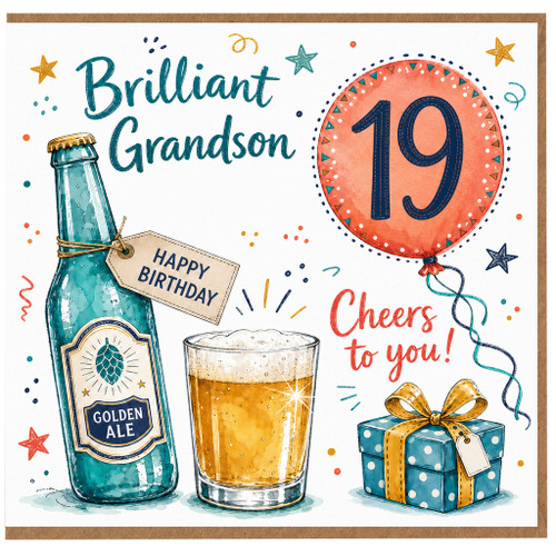 Grandson 19th Birthday Card, Cheers to You Beer Birthday Card