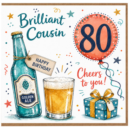Cousin 80th Birthday Card, Brilliant Cheers to You Birthday Card for Cousin
