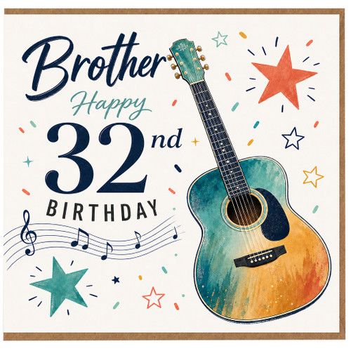 Brother 32nd Birthday Card, Happy Birthday Guitar Music Design for Brother